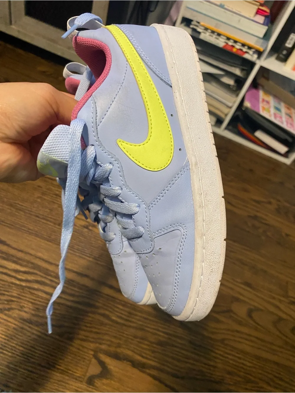 Nike Pastel Blue Low-Top Sneaker with Neon Yellow Swoosh